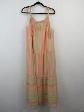 Grace + Karma Maxi Dress Size XL Smocked Striped Colorful Tassel Boho Festival